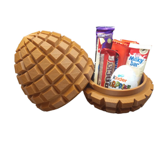 Choco block gift egg, filled, black background
