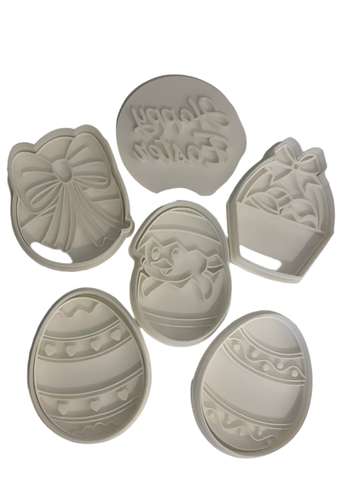 Cookie Cutters and Stamp Set, top view, white background