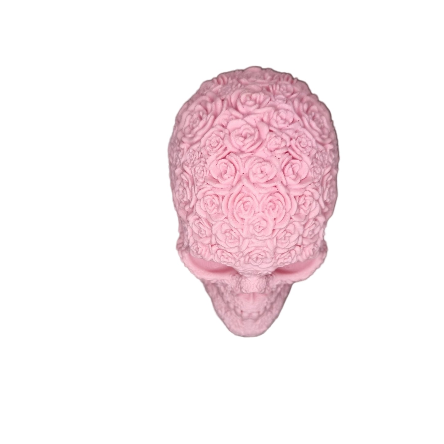 Pink skull-shaped flower skull ornament object with intricate patterns