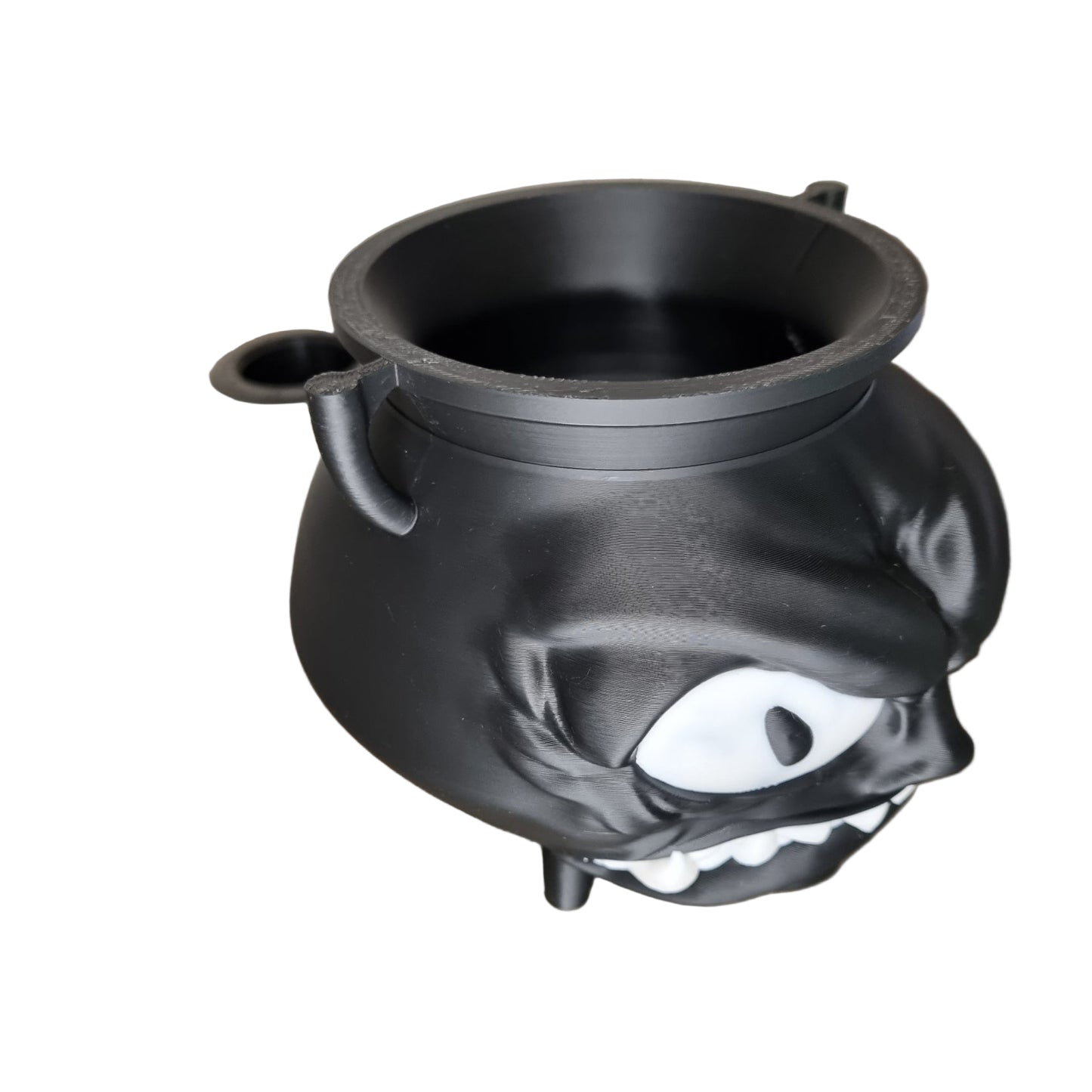Black cauldron with a ghost face design halloween sweet or candy holder/pot