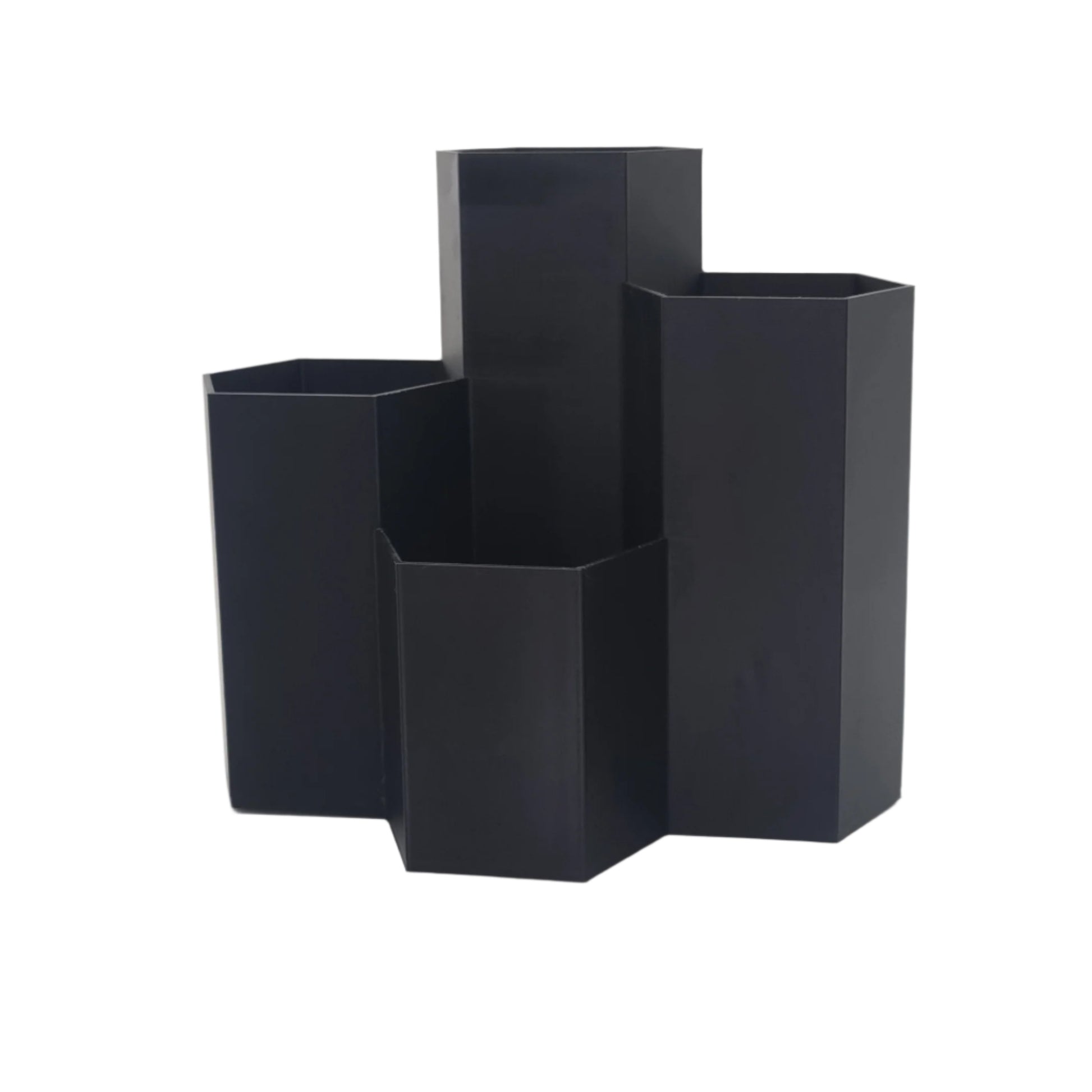Hexagonal Desk Organizer Black Large, front view