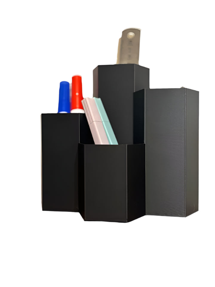 Hexagonal Desk Organizer Black Large, front view, demo