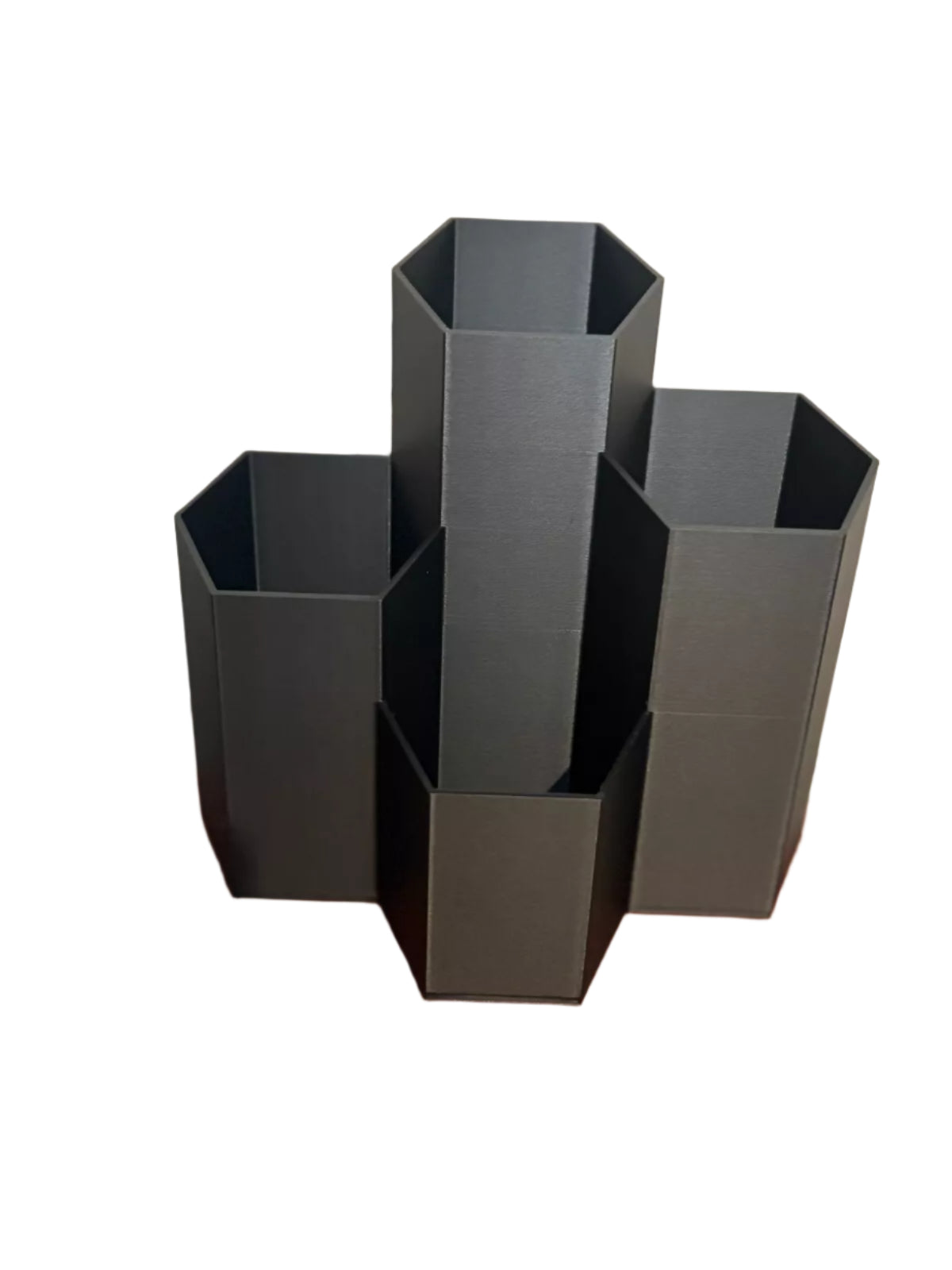 Hexagonal Desk Organizer Black Large, top view, desktop