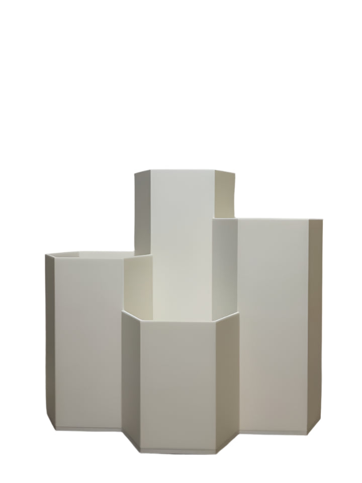 Hexagonal Desk Organizer White Large, front view, desktop