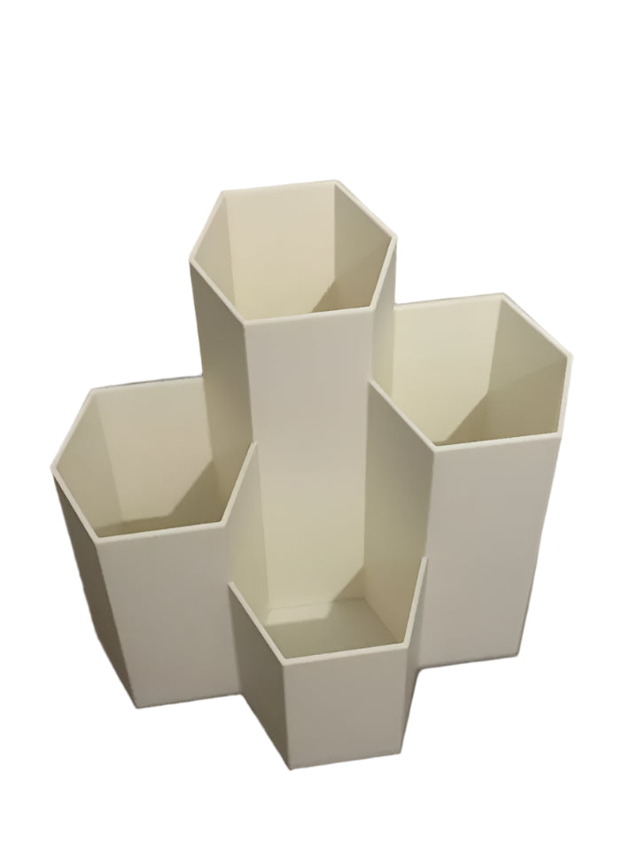 Hexagonal Desk Organizer White Large, top view, desktop
