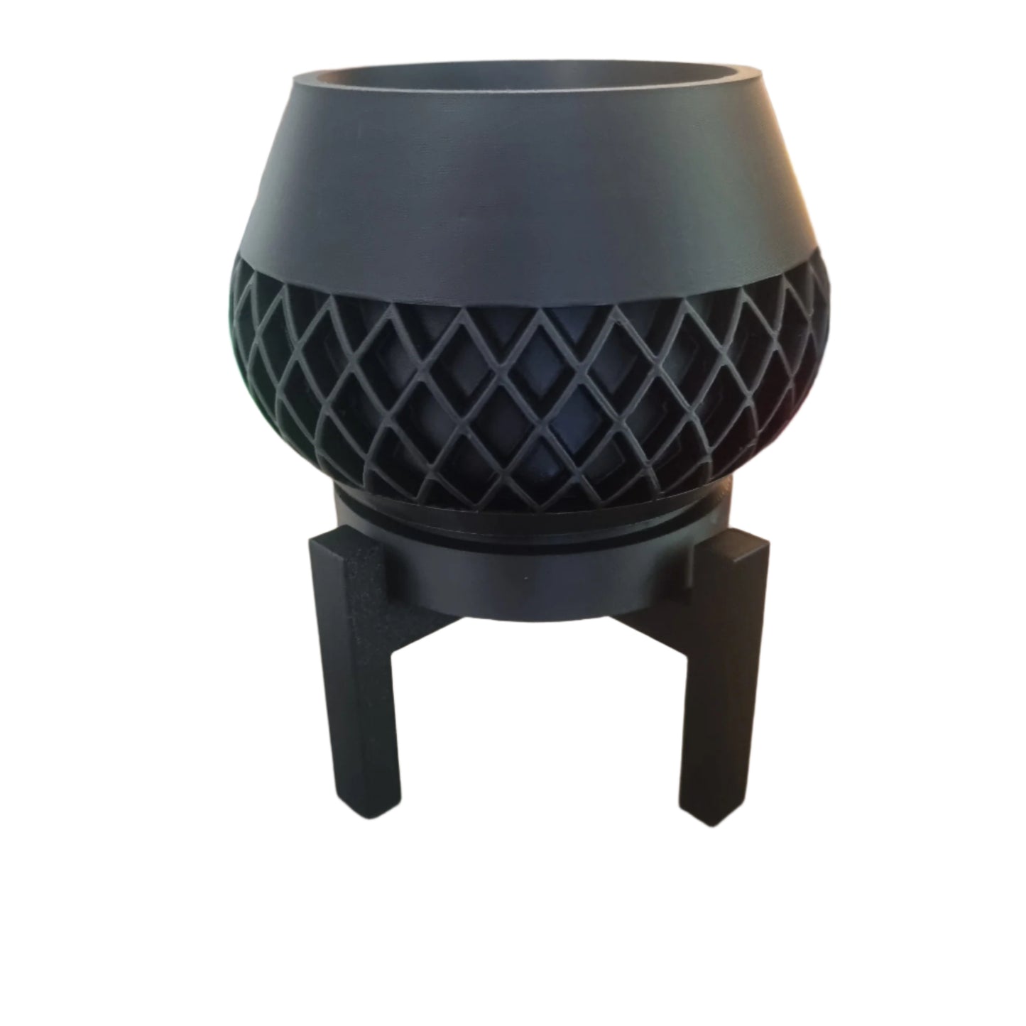 LatticeLift Planter, black, front side view