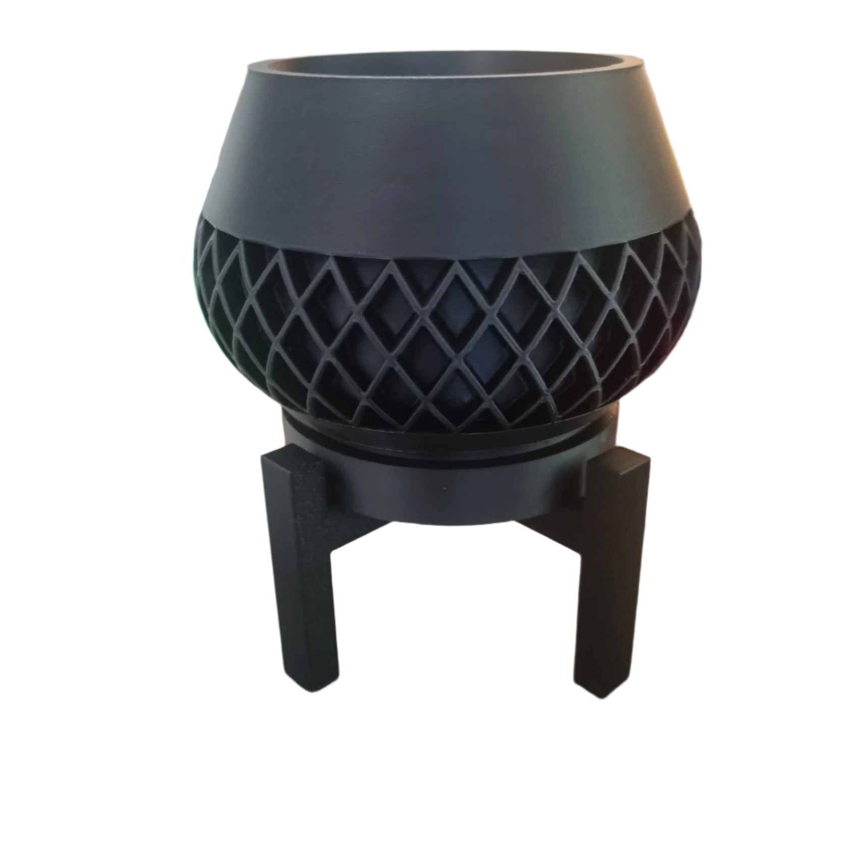 LatticeLift Planter, black, front side view