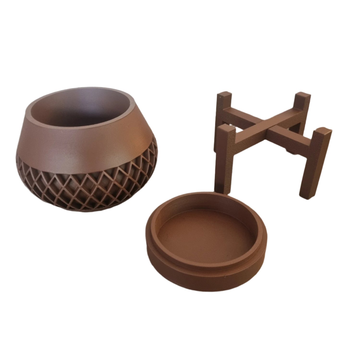 LatticeLift Planter, brown, disassembled view