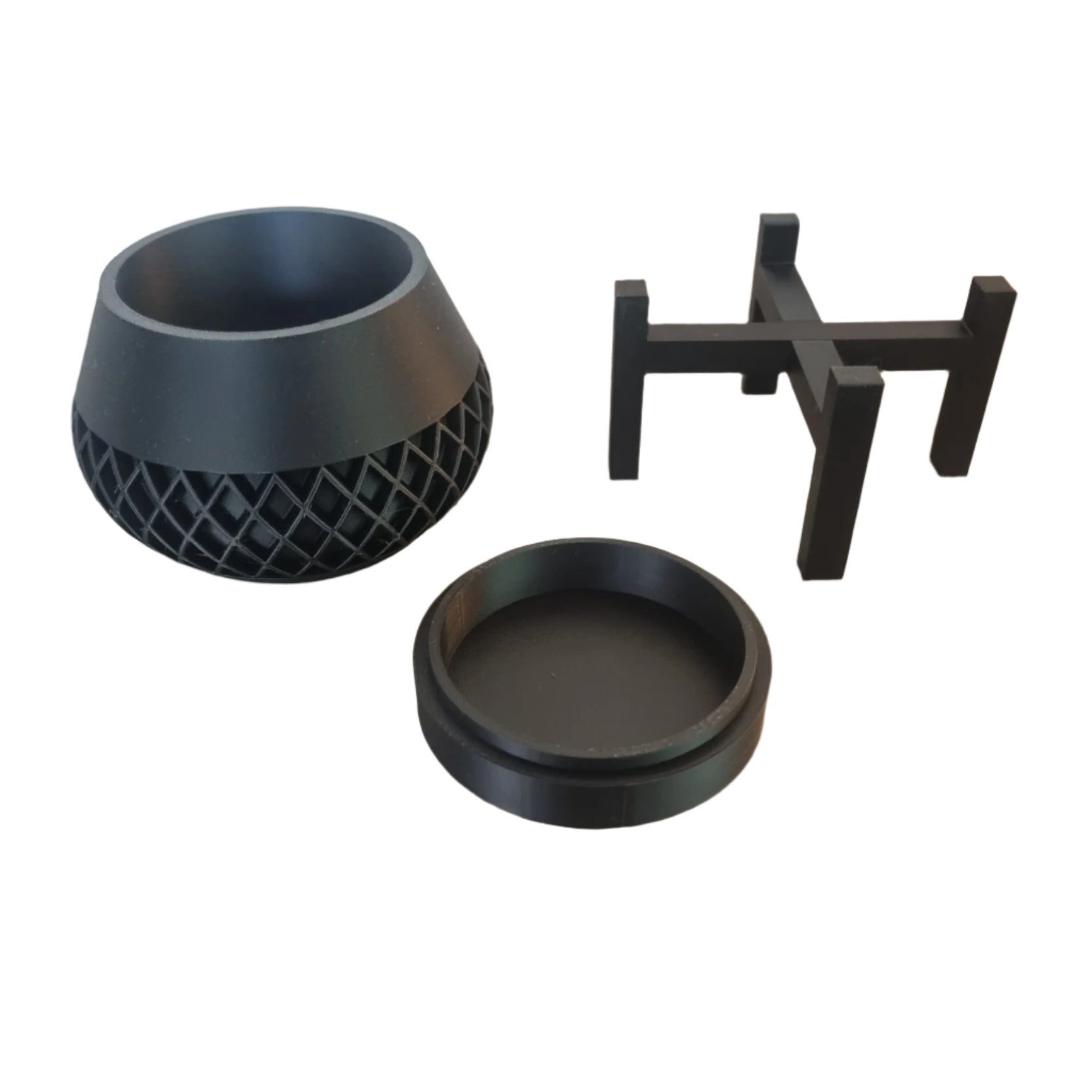 Latticelift desk planter, black, disassembled view