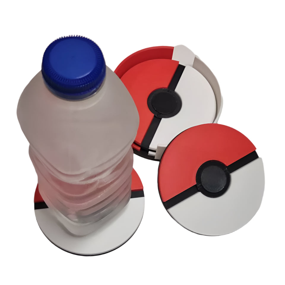 Pokemon coasters + holder, layed out, display