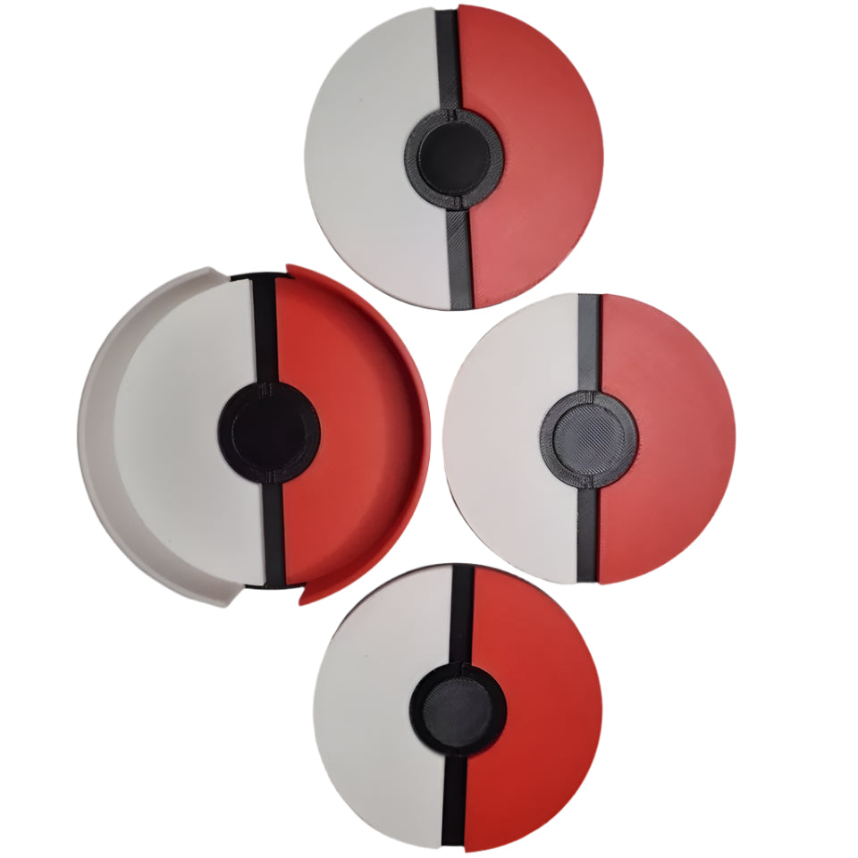 Pokemon coasters + holder, layed out, top view