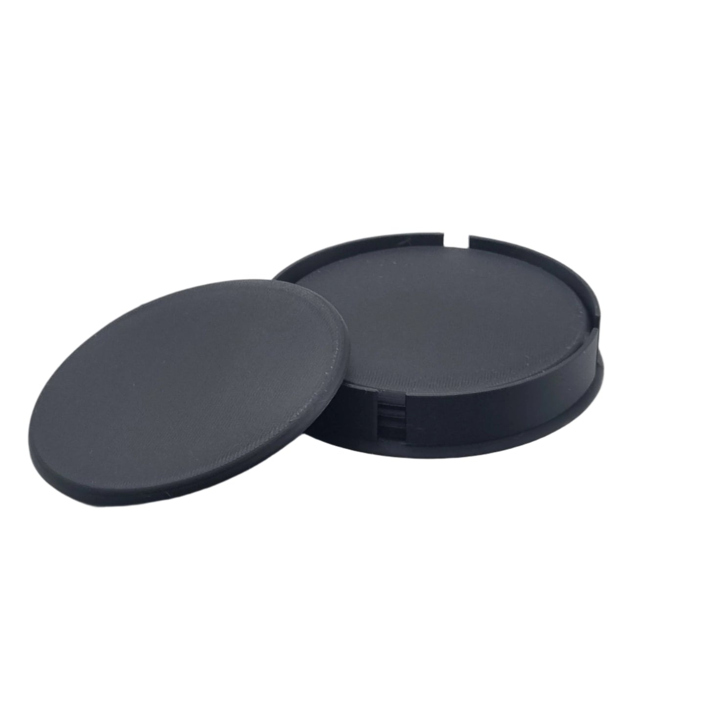 Set of 5 Drinks Coasters with Holder, black, laid out