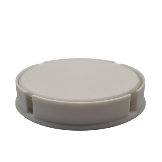 Set of 5 Drinks Coasters with Holder, white, front view