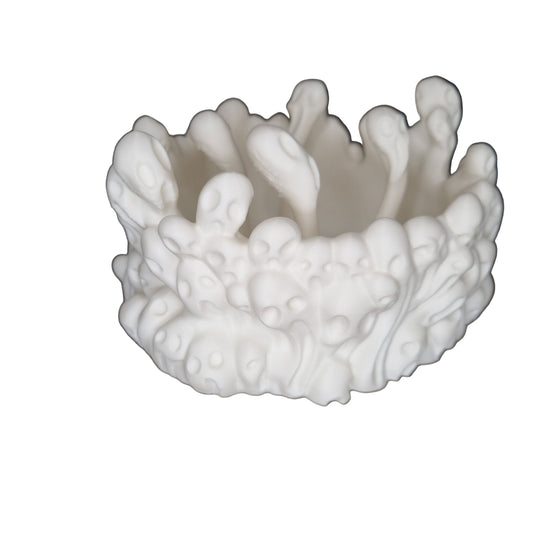 White halloween candy bowl. 3d printed bowl with ghost and soul theme