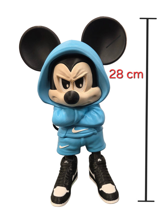 Urban Streetwear Mickey Mouse 3D Printed Figure - Blue Hoodie Angry Pose 28cm