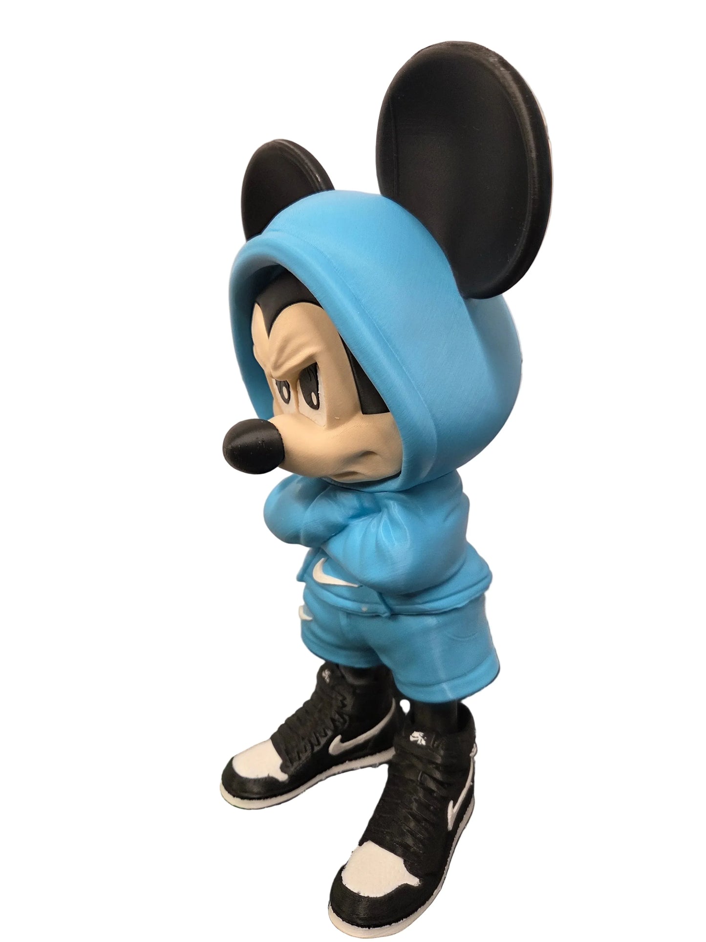 Urban Streetwear Mickey Mouse 3D Printed Figure - Blue Hoodie Angry Pose 28cm - TailoredPrints